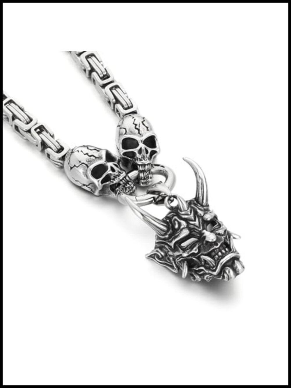 Stainless Steel Cuban Link Necklace Gothic Skull Snake Pendant for Men